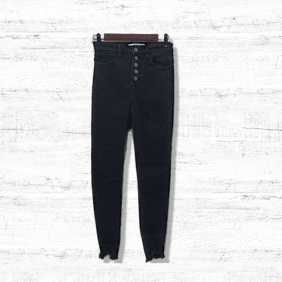 KanCan Exposed Button Fly High Rise Raw Hem Skinny Jeans in Black - Size 25/ 3 - Picture 3 of 7